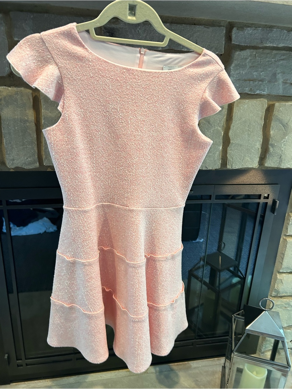 BDG Shimmer Pink Tiered Flutter-Sleeve Dress